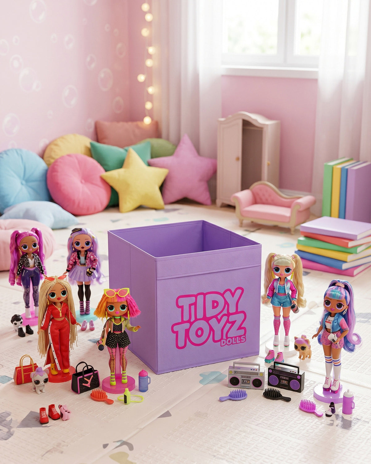 Lilac Tidy Toyz doll and Barbie storage box that fits IKEA Kallax