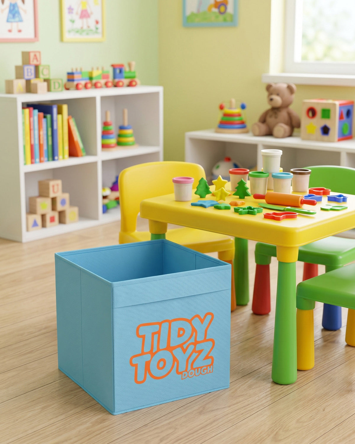 Sky blue Tidy Toyz play dough storage box that fits IKEA Kallax