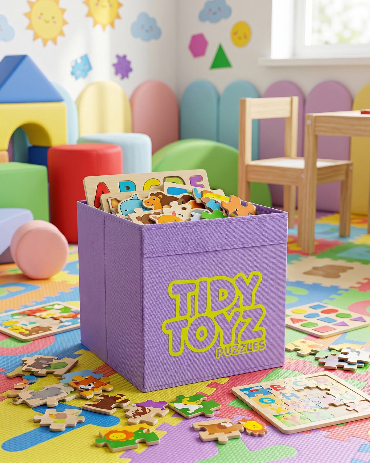 Lilac Tidy Toyz puzzle storage box that fits IKEA Kallax